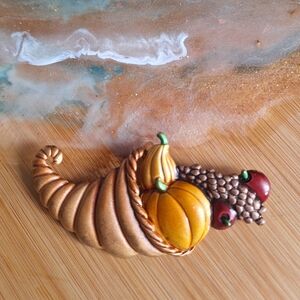 Vintage Brooch with Pumpkins and Grapes